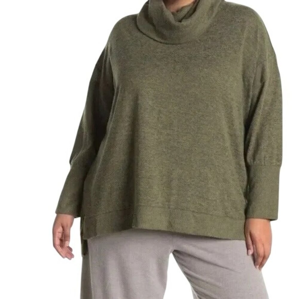 C&C California Sweater Plus Size 3X Cowl Neck High Low Pullover Green Relaxed